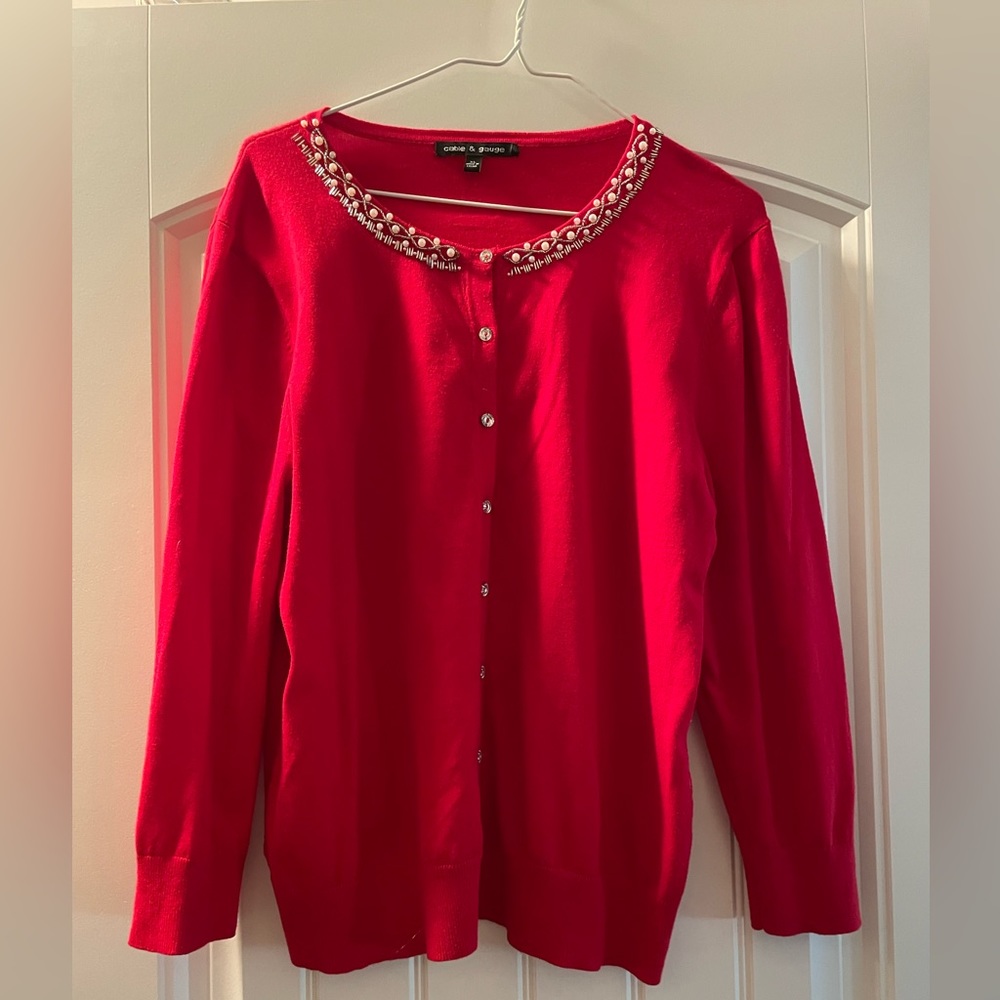 Cable & Gauge, Embellished neckline, red sweater